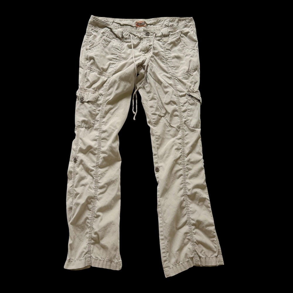 Mudd Womens Khaki Cargo Pants Sz 13 Tan Cotton Low Rise Straight Leg Y2K